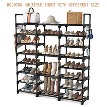 Load image into Gallery viewer, VTRIN Shoe Rack Shoe Organizer 8 Tiers Shoe Rack for Entryway Holds 36-42 Pairs Shoe and Boots Shelf Organizer Storage Organizer Durable Metal with Versatile Hooks Wooden Hammer for Bedroom Black