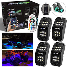 Load image into Gallery viewer, SUNPIE Upgraded 210 Degrees Wide Angle RGBW LED Rock Lights 4 Pod Lights with Phone App/Remote Control & Timing & Music Mode & Flashing & Automatic Control Neon Lights Under Off Road Truck SUV ATV
