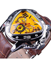 Load image into Gallery viewer, Jaragar Automatic Mechanical Wrist Watch Golden for Mens Watches with Leather Band Sport Mechanical Watches Triangle Bezel Design Fashion Yellow Dial