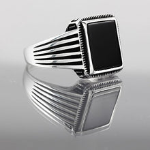 Load image into Gallery viewer, chimoda Turkish Silver Jewelry Black Onyx Stone 925 Sterling Men's Ring Striped Design (11)