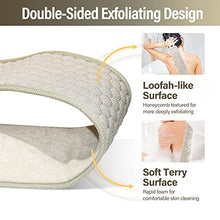 Load image into Gallery viewer, Suntee Exfoliating Back Scrubber for Shower, 3 PCS Loofah Back Scrubber with Exfoliating Glove and Sponge Pad Set, Long Deep Clean Back Washer Bath Shower Scrubber for Men and Women (36.5*4.5 inch)