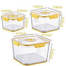 Load image into Gallery viewer, Refrigerator Organizer Bins Food Storage Containers Set Produce Saver Stackable Fridge Storage Food Container with Removable Drain Tray for Produce, Fruits, Vegetables, Meat and Fish (Yellow)