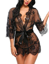 Load image into Gallery viewer, Avidlove lace Robe Women's Lace Kimono Robe Babydoll Lingerie Mesh Nightgown Black L