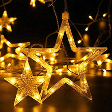 Load image into Gallery viewer, Quntis LED 12 Stars Curtain Lights - 138 LEDs Window Icicle Christmas Lights 8 Modes Decorative Backdrop Fairy String Lights for Outdoor Indoor Home Bedroom Wedding Party Holiday Wall, Warm White