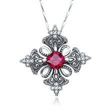 Load image into Gallery viewer, Merthus Antique Created Ruby Irish Celtic Cross Pendant Necklace for Women,18"