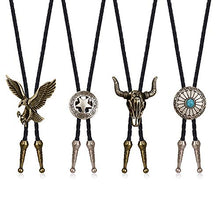Load image into Gallery viewer, Thunaraz 4Pcs Bolo Tie for Men Western Leather Necktie Cow Skull Bolo Tie Halloween Costume Accessories Necktie Men Women