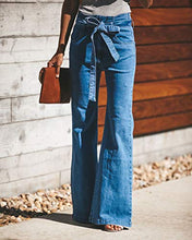 Load image into Gallery viewer, SUNSIOM Women Jeans High Waist Wide Leg Denim Flare Loose Jeans Palazzo Office Lady Retro Jeans Long Pants with Belt