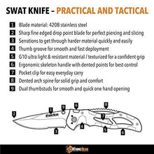 Load image into Gallery viewer, Folding Knife with Half Serrated Stainless Steel Tactical Blade and G10 Handle Perfect for Rescue, Hunting, Survival, Fishing, Hiking, Camping, Climbing, Work, Self Defense