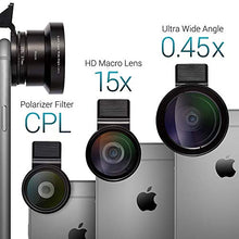 Load image into Gallery viewer, Camera Lens Kit by Coral Entertainments| Professional CPL, Macro & Wide Angle Lenses | Multi-use tripod & Selfie Remote Control | For iPhone, Samsung Galaxy, iPads Tablets | Hard Case & Universal Clip