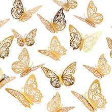 Load image into Gallery viewer, Crosize 72Pcs 3D Gold Butterfly Wall Decor 3 Sizes Butterfly Decorations Butterfly Party Cake Decorations 3D Butterfly Stickers Decals for Girls Kids Baby Bedroom Bathroom Living Room Birthday