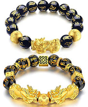Load image into Gallery viewer, JEWPARK 2 Pcs Feng Shui Good Luck Bracelets for Men Women Obsidian Bead Dragon Lucky Charm Bracelet Pixiu Pi Yao Attract Wealth Money Feng Shui Jewelry