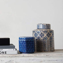 Load image into Gallery viewer, Creative Co-Op Decorative Stoneware Ginger Pattern, Blue & Cream Color Jar