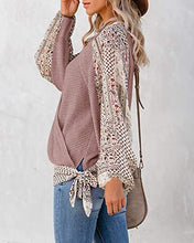 Load image into Gallery viewer, Womens Boho Patchwork Blouse Tops Waffle Knit Wrap Cross Puff Sleeve Tie Knot V Neck Summer Shirts (Pale Mauve, X-Large)