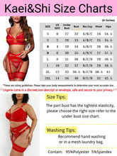 Load image into Gallery viewer, Kaei&Shi Garter Belt Thong Lingerie for Women,Strappy Hollow Out Sexy Lingerie,Underwire Mesh Sheer Matching 4 Piece Lingerie Set Valentine Day Red Medium