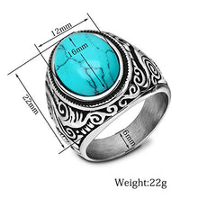 Load image into Gallery viewer, VQYSKO Retro Vintage Statement Blue Oval Turquoise Rings Size 10