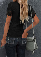 Load image into Gallery viewer, VICHYIE Womens Short Lace Sleeves Tunic Summer Tops V Neck Button Neck Casual Slim Fit Blouses Cute Shirts Black Medium