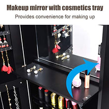 Load image into Gallery viewer, Giantex 15 LEDs Jewelry Cabinet Wall Mounted, Lockable Jewelry Armoire with Full Length Mirror, Cosmetics Tray, Lipstick Brush Holders, Build-in Makeup Mirror, Jewelry Cabinet for Women Girls (Black)