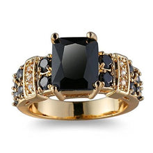 Load image into Gallery viewer, Huangiao 14K Yellow Gold Filled Princess Cut Black Onyx Ring Wedding Jewelry Size 6-10 (8)