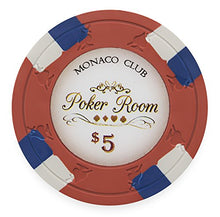 Load image into Gallery viewer, Claysmith Gaming Pack of 50 Monaco Club Poker Chips, Heavyweight 13.5-Gram Clay Composite (5 Red)