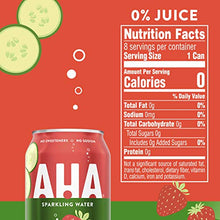 Load image into Gallery viewer, AHA Sparkling Water, Strawberry Cucumber Flavored Water, Zero Calories, Sodium Free, No Sweeteners, 12 fl oz, 8 Pack