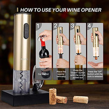 Load image into Gallery viewer, Secura Electric Wine Opener, Automatic Electric Wine Bottle Corkscrew Opener with Foil Cutter, Rechargeable (Champagne Gold)