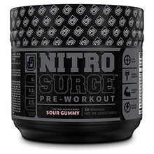 Load image into Gallery viewer, NITROSURGE Black Pre Workout Supplement - Nootropic Energy Booster Powder w/Dynamine & TeaCrine - PreWorkout Nitric Oxide Booster - 30 Servings, Sour Gummy