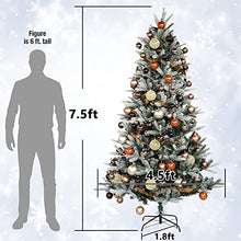 Load image into Gallery viewer, Kinder King 7.5FT Snow Flocked Artificial Christmas Tree, Premium Spruce Hinged Holiday Tree for Home, Office Decoration, 1242Tips, Ornament Balls Included, Easy to Assemble, Foldable Metal Stand