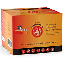 Load image into Gallery viewer, Tundras Hot Hand Warmers Natural Odorless - 40 Count - Long Lasting Safe Single Use Air Activated Heat Packs for Hands, Toes and Body - Up to 8 Hours of Heat - TSA Approved