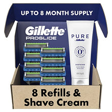Load image into Gallery viewer, Gillette ProGlide Mens Razors 8 Razor Blade Refills Plus Gillette PURE Mens Soothing Shaving Cream with Aloe, 6 oz