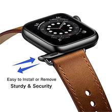 Load image into Gallery viewer, OUHENG Compatible with Apple Watch Band 41mm 40mm 38mm 45mm 44mm 42mm, Genuine Leather Bands Replacement Strap for iWatch SE Series 7 6 5 4 3 2 1 (Retro Brown/Black, 41mm 40mm 38mm)