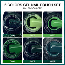 Load image into Gallery viewer, Morovan Gel Nail Polish Kit Green Set - 6 Colors Green Gel Nail Polish Set Glitter Green Grass Soak-Off LED UV Gel Nail Polish for DIY Nail Manicure Kit Gift Box for Beginners 10ml Bottle