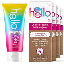 Load image into Gallery viewer, hello Kids Unicorn Sparkle Fluoride Toothpaste With Natural Bubble Gum Flavor, Vegan, Sls & Gluten Free, 4.2 oz, 4 count