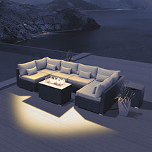 Load image into Gallery viewer, DINELI Patio Furniture Sectional Sofa with Gas Fire Pit Table Outdoor Patio Furniture Sets Propane Fire Pit (Light Grey-Rectangular Table)