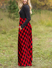 Load image into Gallery viewer, MEROKEETY Women's Plaid Long Sleeve Empire Waist Full Length Maxi Dress with Pockets