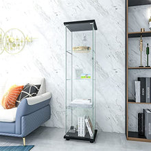 Load image into Gallery viewer, LFT HUIMEI2Y 4-Shelf Glass Display Cabinet with Door, Curio Cabinets 4mm Tempered Glass Floor Standing Bookshelf for Bedroom, Kitchen, Living Room 64”x 17”x 14.5” Black
