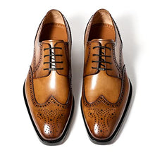 Load image into Gallery viewer, Men’s Dress Shoes Oxford Derby Formal Shoes Retro Fetal Cowhide Genuine Leather Men's Wedding Shoe Brown