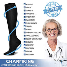 Load image into Gallery viewer, CHARMKING Compression Socks for Women & Men Circulation (3 Pairs) 15-20 mmHg is Best Athletic for Running, Flight Travel, Crossfit, Cycling, Pregnant - Boost Performance, Durability (S/M, Black)