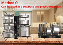 Load image into Gallery viewer, Vdomus extensible pot rack organizer with 4 DIY methods, length adjustable and max extended to 31 inches 13+ pans holder, black metal kitchen cabinet pantry pot lid holder