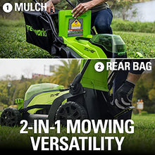 Load image into Gallery viewer, Greenworks 48V 14" Brushless Cordless Lawn Mower, (2) 4.0Ah USB Batteries (USB Hub) and Dual Port Rapid Charger Included (2 x 24V)