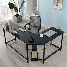 Load image into Gallery viewer, L Shaped Computer Desk with Round Corner,Study Table for Home Office, with Removable Large Shelf, Sturdy Steel Frame for Game Corner Work Station, Black