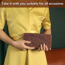 Load image into Gallery viewer, GUZUHUKU Vintage Embossed Zipper Wallet, Womens Wallets Large Capacity Detachable Wrist Strap Clutch Purses Perfect for Travel and Dating