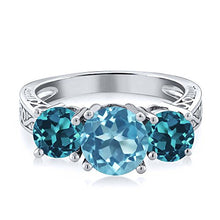 Load image into Gallery viewer, Gem Stone King 925 Sterling Silver Swiss Blue and London Blue Topaz 3-Stone Women's Ring (2.40 Cttw) (Size 7)