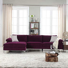 Load image into Gallery viewer, Divano Roma Furniture Modern Large Velvet Fabric Sectional Sofa, L-Shape Couch with Extra Wide Chaise Lounge (Purple)
