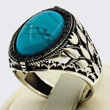Load image into Gallery viewer, Solid 925 Sterling Silver Rings for Men Turkish Handmade Simulated Turquoise Luxury Design Premium Quality (14.75)