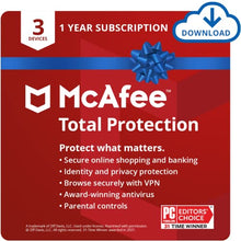 Load image into Gallery viewer, McAfee Total Protection 2022 | 3 Device | Antivirus Internet Security Software | VPN, Password Manager & Dark Web Monitoring Included | PC/Mac/Android/iOS | 1 Year Subscription | Download Code