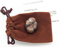 Load image into Gallery viewer, Fundamental Rockhound Products: Chiastolite Tumbled Stone Gemstone Crystal with Carrying Pouch, info Card, Stone Certification (Large)