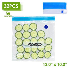 Load image into Gallery viewer, VICARKO Vacuum Sealer Zipper Bags BPA Free with Air Valve Double Layers Sous Vide Cooking Replacement for Portable Handheld Pump Reusable Resealable Plastic Sandwich Freezer Bags for Food Storage Kitchen Gallon Size