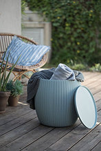 Load image into Gallery viewer, Keter Urban Knit Pouf Ottoman Set of 2 with Storage Table for Patio and Room Décor-Perfect for Balcony, Deck, and Outdoor Seating, Dune/Misty Blue