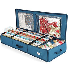 Load image into Gallery viewer, Hearth & Harbor Wrapping Paper Storage Container - Christmas Storage Bag with Interior Pockets - Gift Wrapping Organizer Storage Fits Up to 22 Rolls of 40" - Tear Proof Wrapping Paper Organizer