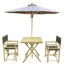 Load image into Gallery viewer, Zew 4-Piece Bamboo Outdoor Backyard Patio Set with Square Table, 2 Folding Canvas Chairs and Umbrella, White